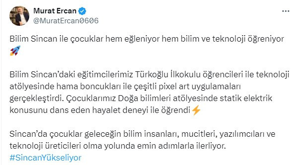 Bilim Sincan genç nesilleri bilim ile buluşturmaya devam ediyor