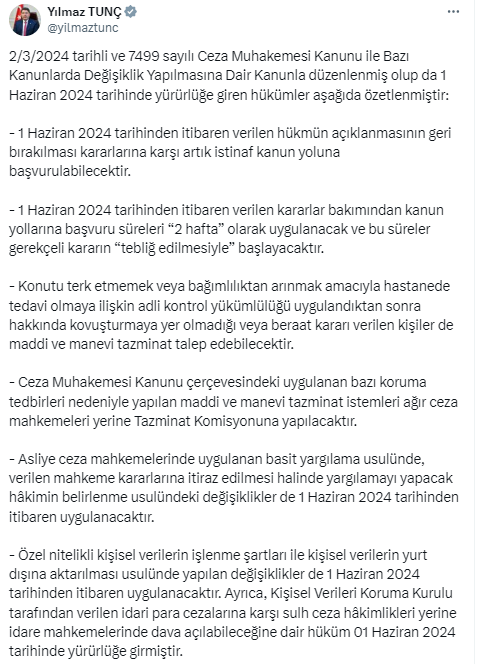 Bakan Tunç açıkladı! Adli para cezalarında üst sınır yükseldi