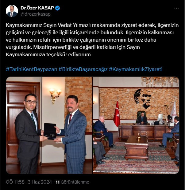 Beypazarı Belediye Başkanı Kasap ilçe kaymakamına ziyarette bulundu