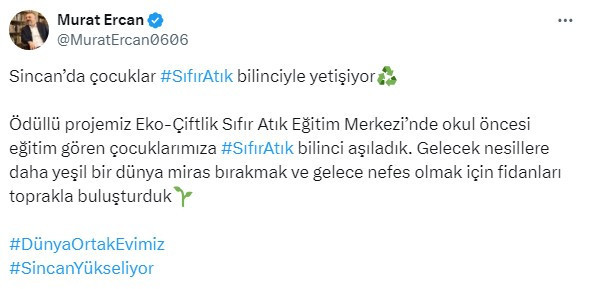 Sincan Belediyesi Eko-Çiftlik Sıfır Atık Eğitim Merkezi ile çevre bilinci aşılamaya devam ediyor!