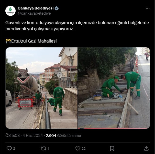 Çankaya Belediyesi eğimli bölgelerde merdivenli yol çalışmasına başladı