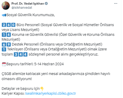 Bakan bizzat duyurdu! SGK'ya sözleşmeli personel alımı yapılacak başvuruları kaçırmayın