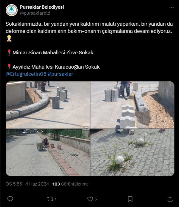 Pursaklar Belediyesi kaldırım çalışmalarına devam ediyor