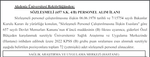 Akdeniz Üniversitesi sözleşmeli personel alım ilanı yayımladı