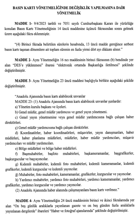 Basın Kartı yönetmelik değişikliği Resmi Gazete'de - Resim : 2