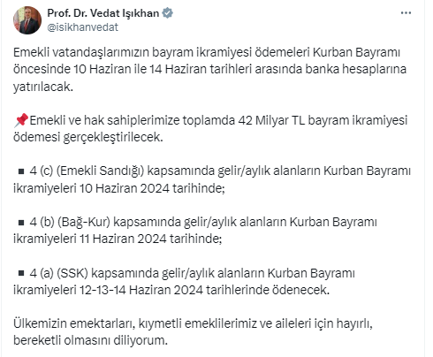 Emekli bayram ikramiyesi ne zaman hesaplara yatacak?
