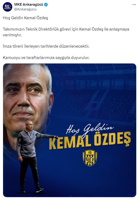 Ankaragücü'nün yeni teknik direktörü Kemal Özdeş oldu