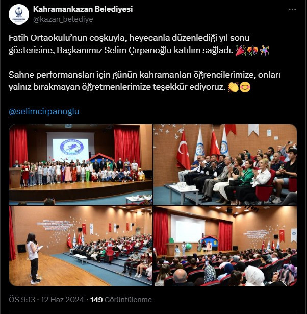 Kahramankazan Belediye Başkanı Çırpanoğlu yıl sonu gösterilerine katılmayı sürdürüyor