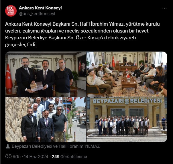 Ankara Kent Konseyi heyeti Beypazarı Belediye Başkanı Kasap’ı ziyaret etti