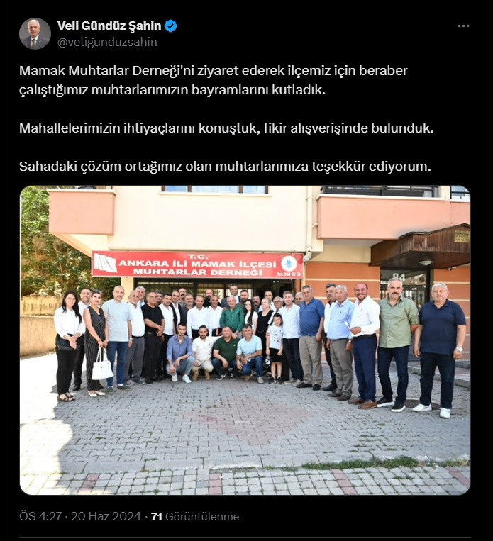 Mamak Belediye Başkanı Şahin’den muhtarlara bayram ziyareti