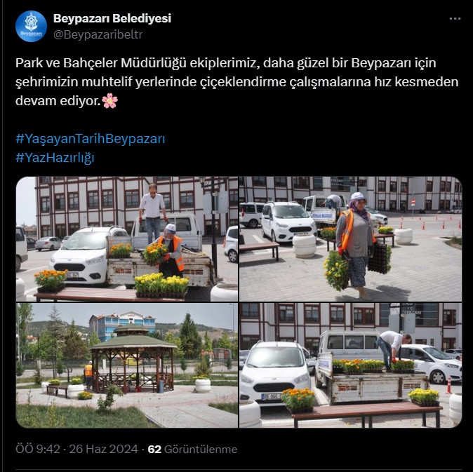 Beypazarı Belediyesi kentte çiçeklendirme çalışmalarını sürdürüyor