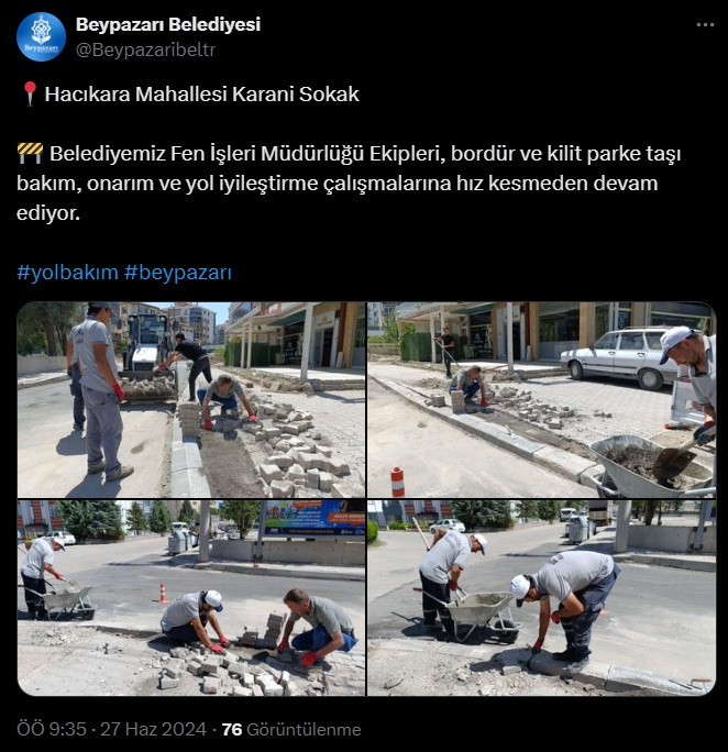 Beypazarı Belediyesi onarım ve yol iyileştirme çalışmalarını sürdürüyor