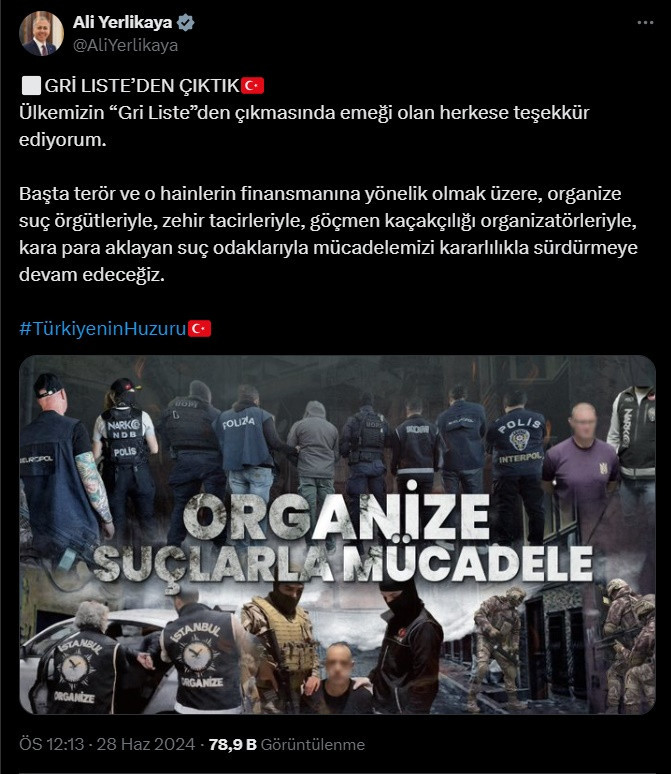 Bakan Yerlikaya Türkiye'nin Gri Liste'den çıkmasını yorumladı