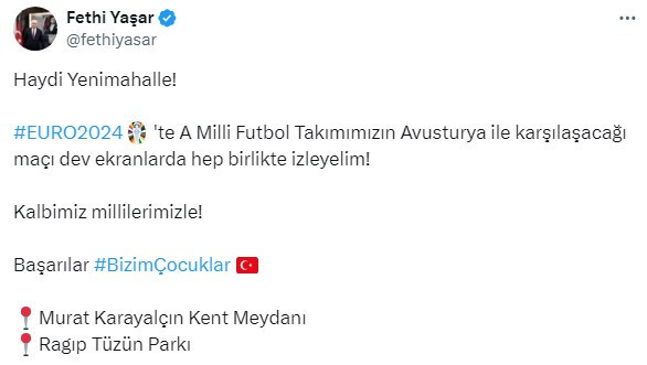 Türkiye Avusturya maçı için Yenimahalle Belediyesi'nden çağrı!