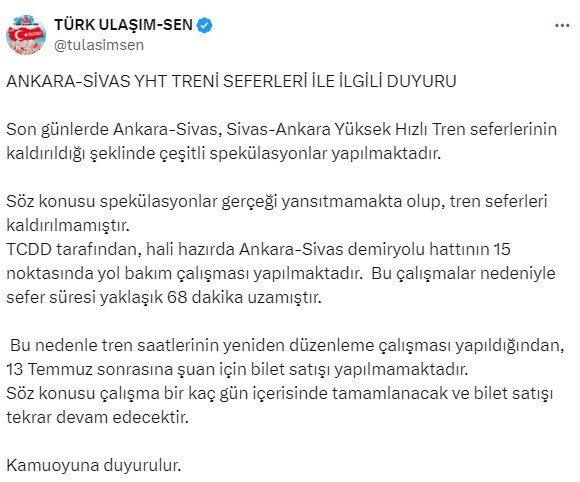 Ankara Kırıkkale Yozgat Sivas YHT tren seferleri kaldırıldı mı? O tarihten sonrasına bilet neden yok