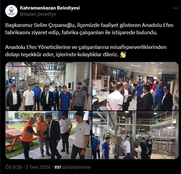 Kahramankazan Belediye Başkanı Selim Çırpanoğlu bir fabrikanın çalışanlarıyla buluştu