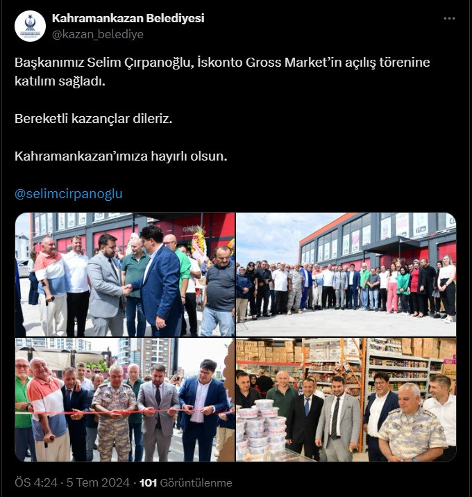 Kahramankazan Belediye Başkanı Çırpanoğlu bir gross marketin açılış törenine katıldı