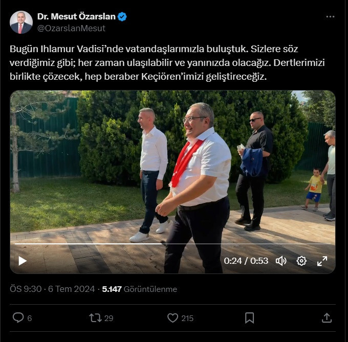 Keçiören Belediye Başkanı Özarslan Ihlamur Vadisi’nde vatandaşlarla buluştu