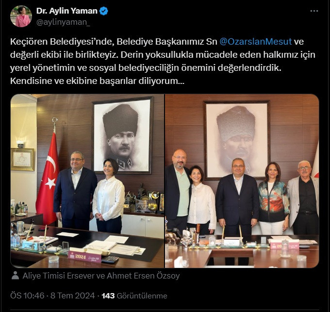 CHP Milletvekili Aylin Yaman’dan Keçiören Belediye Başkanı Özarslan’a ziyaret