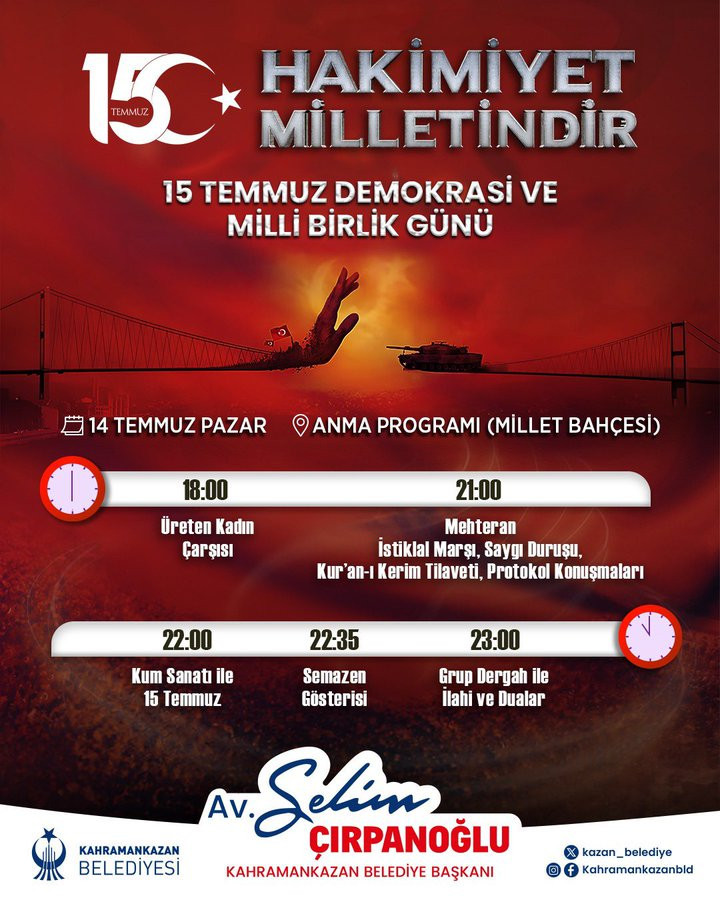 Kahramankazan Belediyesi 15 Temmuz programını duyurdu