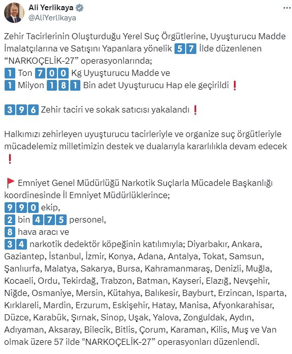 Ankara dahil 27 ilde yasaklı madde operasyonu! 396 kişi yakalandı