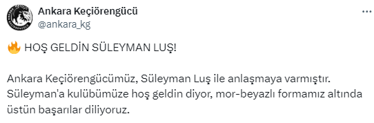 Ankara Keçiörengücü Süleyman Luş'u kadrosuna kattı