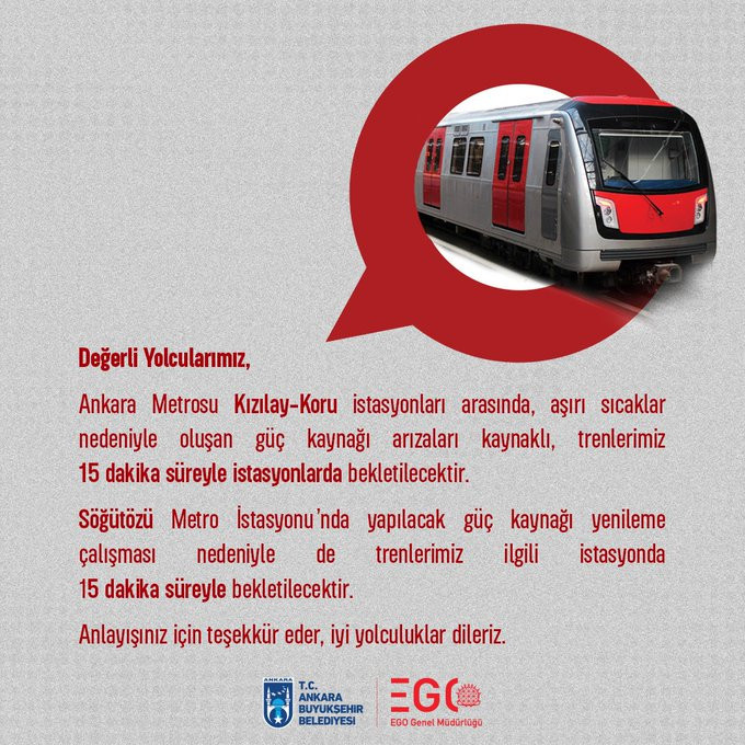 Ankara’da metro kullananlar için EGO önemli bir duyuru yaptı! Acelesi olanların planları aksayabilir