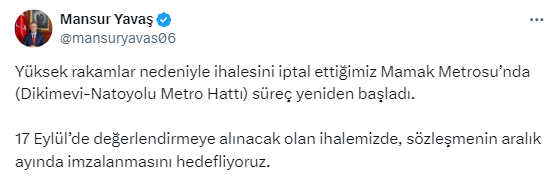 ABB Başkanı Yavaş duyurdu: Mamak Dikimevi Natoyolu Metro Projesi'nde sözleşme süreci yeniden başladı