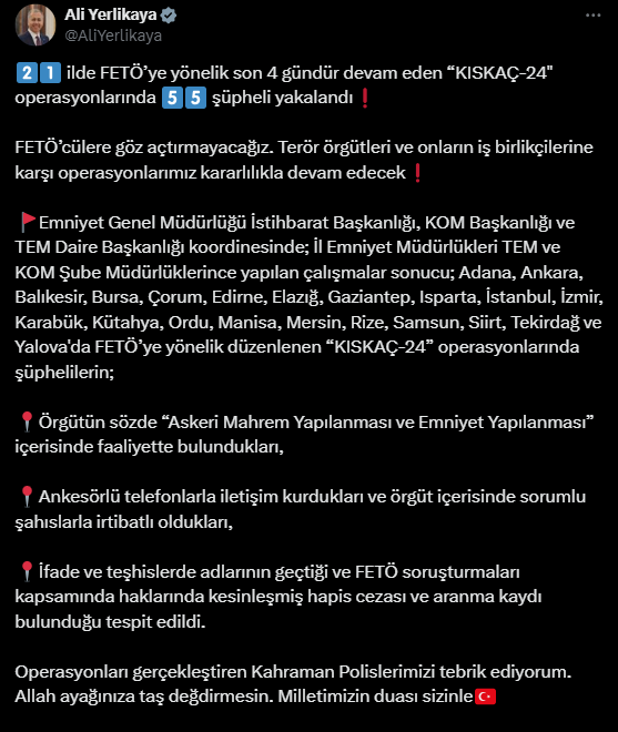 Ankara dahil 21 ilde yapılan FETÖ operasyonunda 55 şüpheli yakalandı