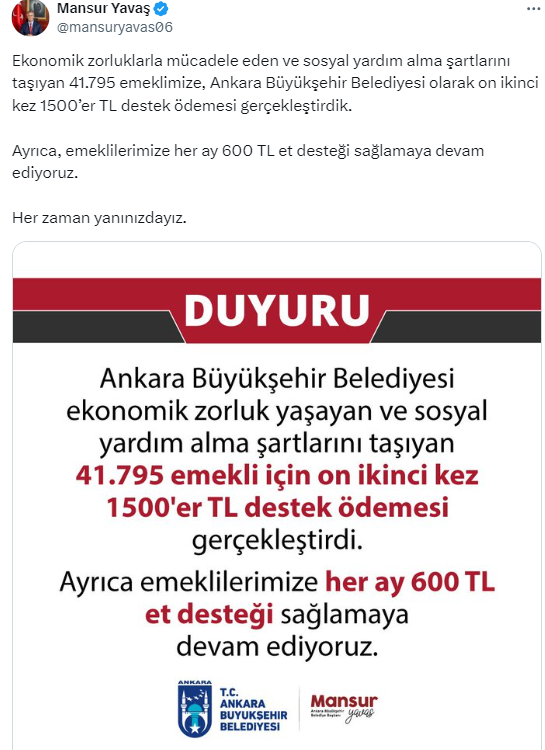 ABB emeklilere 1500 TL genel 600 TL et desteği ödemesi gerçekleştirdi!