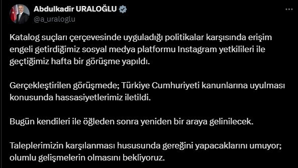 Bakan Uraloğlu duyurdu: Instagram'a erişim yasağı kaldırılabilir