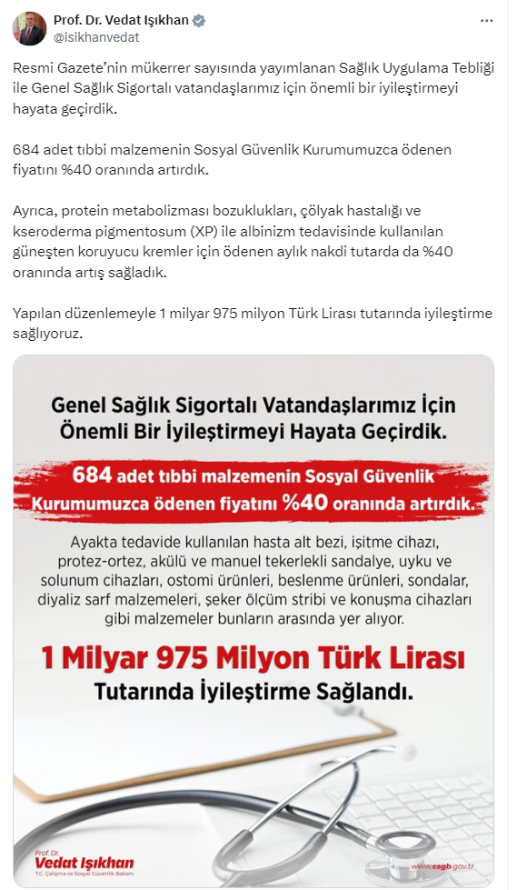 Bakan Işıkhan Sağlık Uygulama Tebliği ile sağlanacak iyileştirmeleri duyurdu