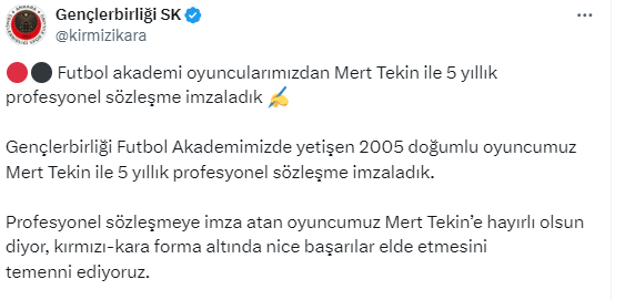 Gençlerbirliği Mert Tekin ile profesyonel sözleşme imzaladı