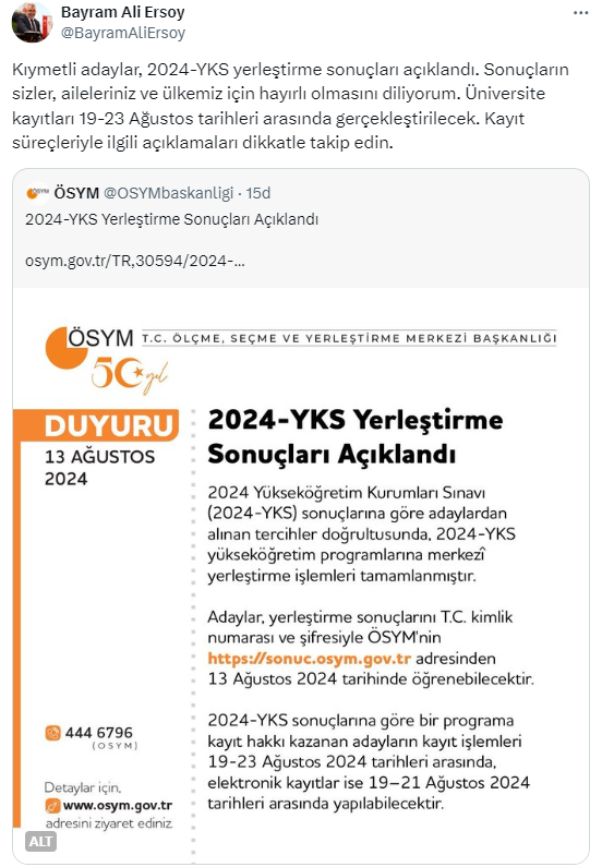 ÖSYM duyurdu: YKS tercih sonuçları açıklandı