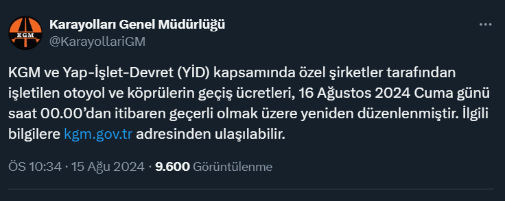 Köprü ve Otoyol geçiş ücretlerine zam yapıldığı açıklandı! İşte güncel fiyatlar