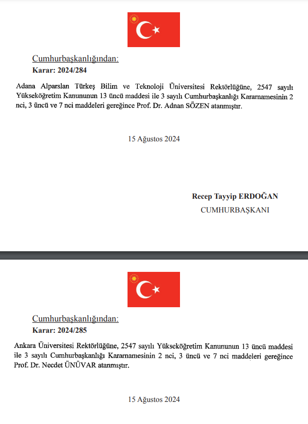 Cumhurbaşkanı Erdoğan Ankara'da 3 toplamda 13 üniversiteye rektör atadı