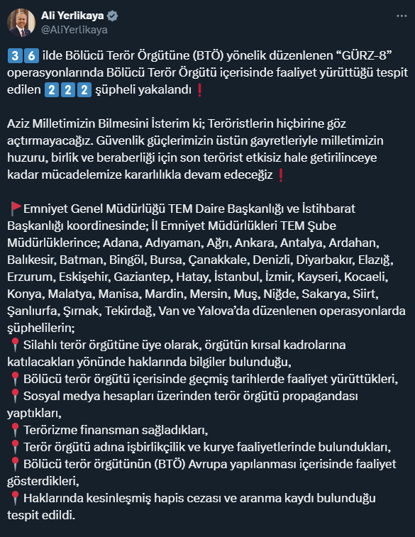 Ankara dahil 36 ilde terör örgütüne Gürz-8 operasyonu düzenlendi!