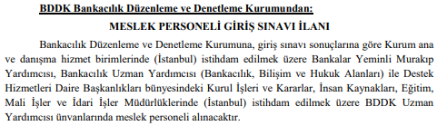 BDDK 160 personel alım başvuruları 28 Ağustos’ta başlıyor