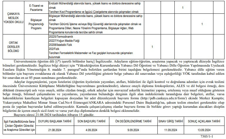 Ankara Çankaya Üniversitesi öğretim elemanı ve araştırma görevlisi alım ilanı yayımladı - Resim : 4