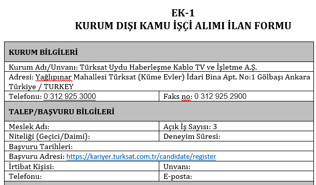 Türksat Ankara’da destek personeli alımı yapacak!