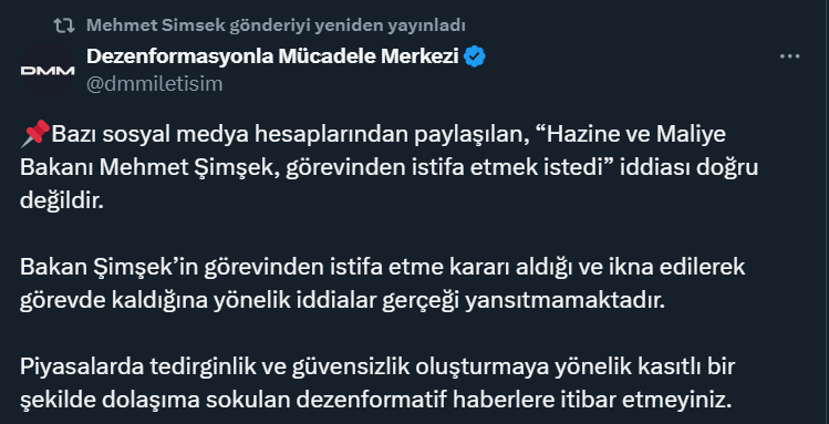 Bakan Mehmet Şimşek istifa ettiği iddialarına son noktayı koydu