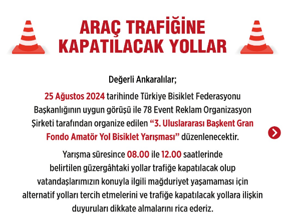 Ankaralılar dikkat ABB duyurdu! 25 Ağustos’ta trafiğe kapanacak yollar açıklandı