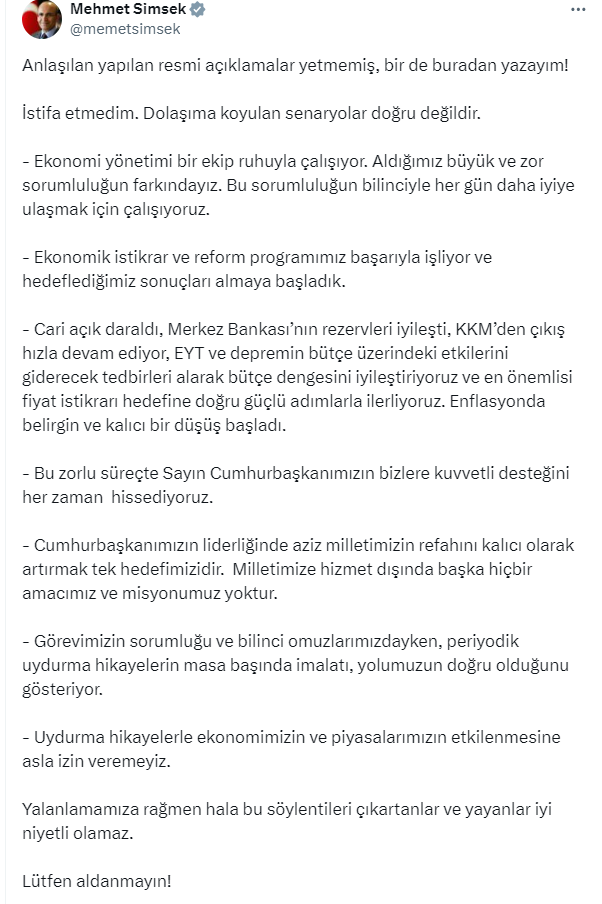 Hazine ve Maliye Bakanı Şimşek: İstifa etmedim - Resim : 2