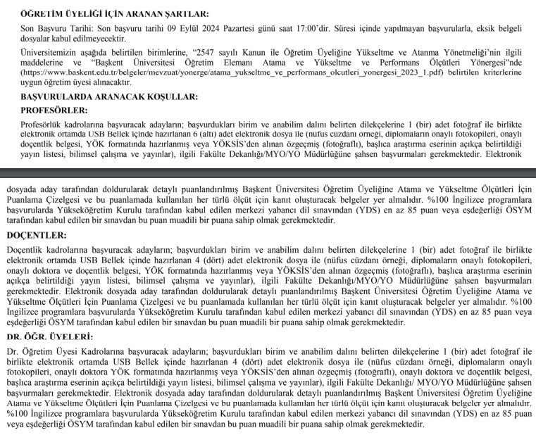 Başkent Üniversitesi Öğretim Üyesi ve Araştırma Görevlisi alım ilanı yayımladı