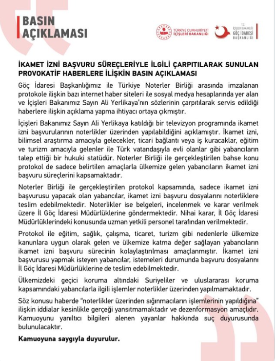 Bakanlıktan noterlikler üzerinden sığınmacıların işlemlerinin yapıldığı iddialarını yanıt