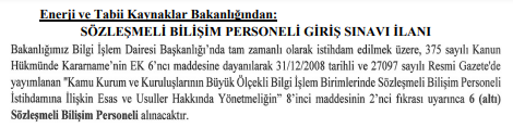 Enerji ve Tabii Kaynaklar Bakanlığı’na sözleşmeli personel alınacak