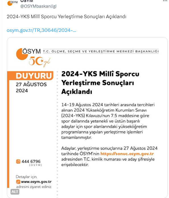 ÖSYM duyurdu: YKS Milli Sporcu Yerleştirme sonuçları açıklandı