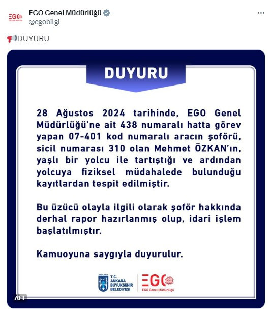 Ankara'da yolcuyu darp eden şoför hakkında EGO soruşturma açtı