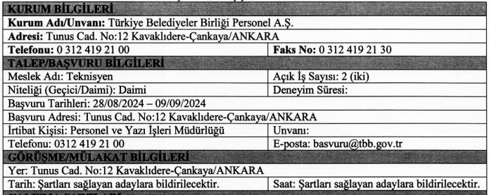 TBB Ankara’da daimi personel alımı yapıyor! Başvurular mail üzerinden