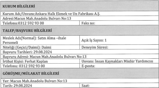 Ankara Halk Ekmek bünyesine üniversite mezunu personel alımı yapılacak